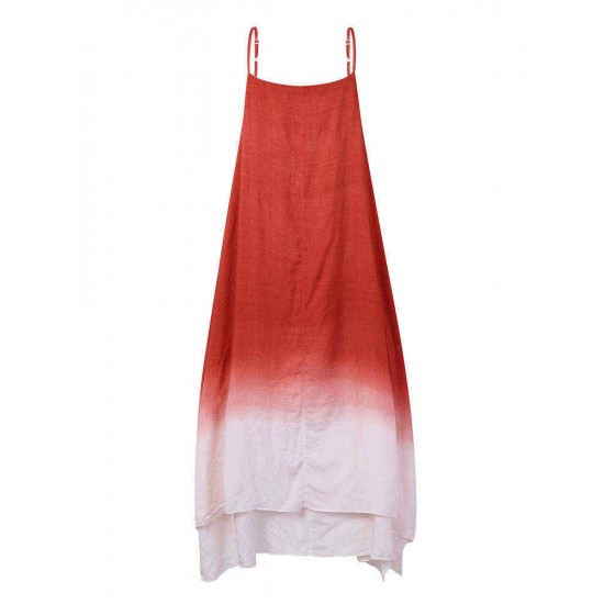 Vintage Gradient Color Pockets Straps High Low Plus Size Maxi Dress Vintage Gradient Color Pockets Straps High Low Plus Size Maxi Dress