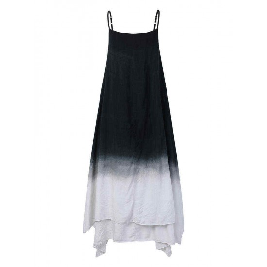 Vintage Gradient Color Pockets Straps High Low Plus Size Maxi Dress Vintage Gradient Color Pockets Straps High Low Plus Size Maxi Dress