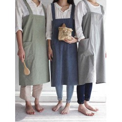 Vintage Japanese Cotton Linen Kitchen Aprons Dress with Pocket