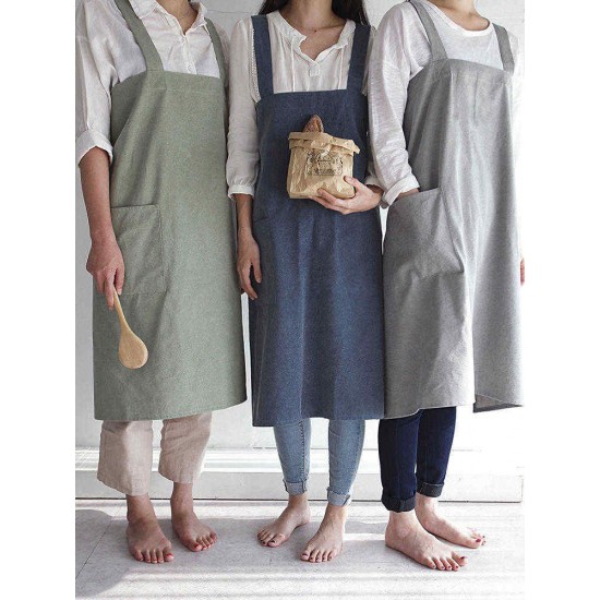 Vintage Japanese Cotton Linen Kitchen Aprons Dress with Pocket