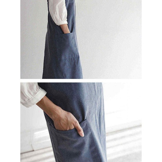 Vintage Japanese Cotton Linen Kitchen Aprons Dress with Pocket