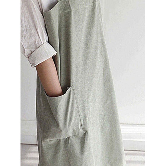 Vintage Japanese Cotton Linen Kitchen Aprons Dress with Pocket