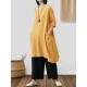 Vintage Loose Solid Color Pocket High Low Plus Size Dress