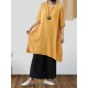 Vintage Loose Solid Color Pocket High Low Plus Size Dress