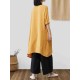 Vintage Loose Solid Color Pocket High Low Plus Size Dress