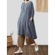 Vintage Loose Solid Color Pocket High Low Plus Size Dress