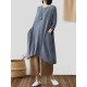 Vintage Loose Solid Color Pocket High Low Plus Size Dress