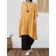 Vintage Loose Solid Color Pocket High Low Plus Size Dress