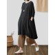 Vintage Loose Solid Color Pocket High Low Plus Size Dress