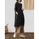 Vintage Loose Solid Color Pocket High Low Plus Size Dress
