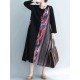 Vintage Patchwork Crew Neck Long Sleeve Dress