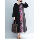 Vintage Patchwork Crew Neck Long Sleeve Dress