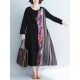 Vintage Patchwork Crew Neck Long Sleeve Dress