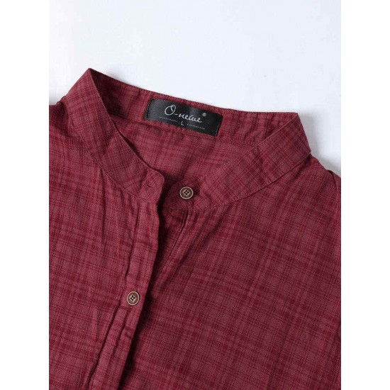 Vintage Plaid Button Short Sleeve Loose Plus Size Dress with Pockets Vintage Plaid Button Short Sleeve Loose Plus Size Dress with Pockets