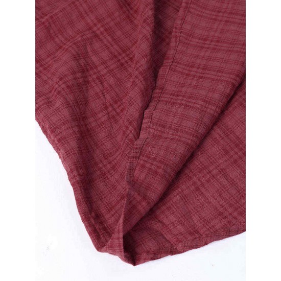 Vintage Plaid Button Short Sleeve Loose Plus Size Dress with Pockets Vintage Plaid Button Short Sleeve Loose Plus Size Dress with Pockets