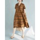 Vintage Plaid V-neck Short Sleeves Loose Dress