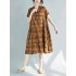 Vintage Plaid V-neck Short Sleeves Loose Dress