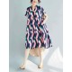 Vintage Plaid V-neck Short Sleeves Loose Dress