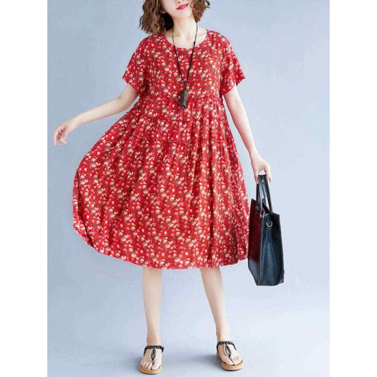 Vintage Short Sleeve Elastic Waist Floral Dress Vintage Short Sleeve Elastic Waist Floral Dress