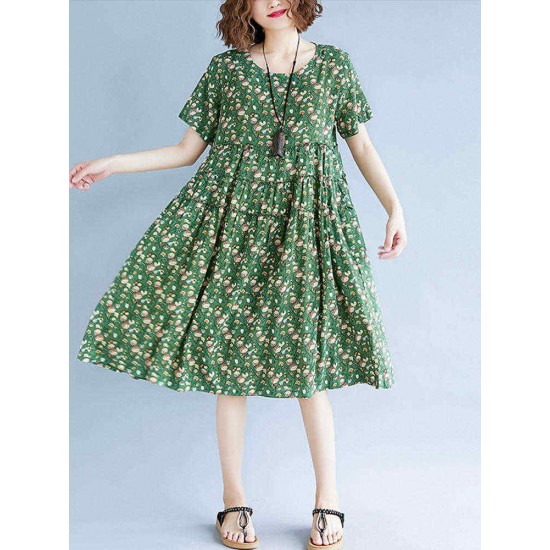 Vintage Short Sleeve Elastic Waist Floral Dress Vintage Short Sleeve Elastic Waist Floral Dress
