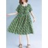Vintage Short Sleeve Elastic Waist Floral Dress