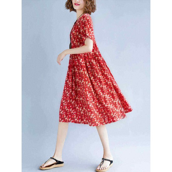 Vintage Short Sleeve Elastic Waist Floral Dress Vintage Short Sleeve Elastic Waist Floral Dress