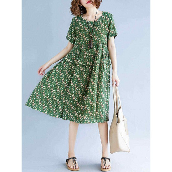 Vintage Short Sleeve Elastic Waist Floral Dress Vintage Short Sleeve Elastic Waist Floral Dress