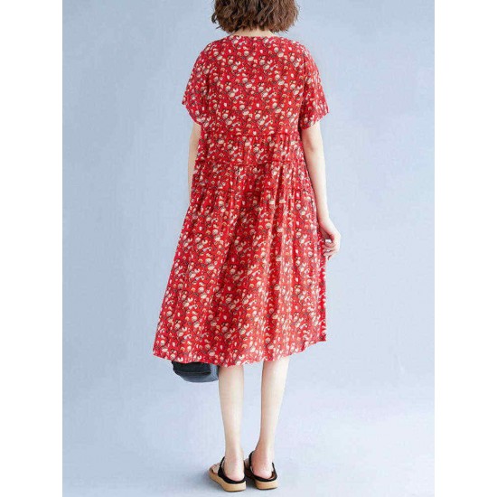 Vintage Short Sleeve Elastic Waist Floral Dress Vintage Short Sleeve Elastic Waist Floral Dress