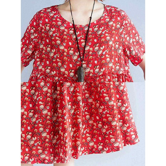 Vintage Short Sleeve Elastic Waist Floral Dress Vintage Short Sleeve Elastic Waist Floral Dress