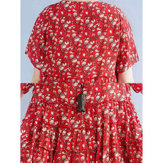 Vintage Short Sleeve Elastic Waist Floral Dress Vintage Short Sleeve Elastic Waist Floral Dress