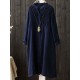 Vintage Solid Color Button Down Band Collar Shirt Dress