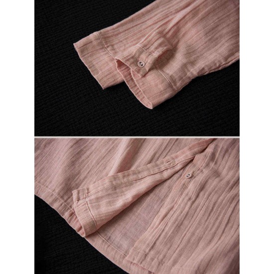 Vintage Solid Color Button Down Band Collar Shirt Dress