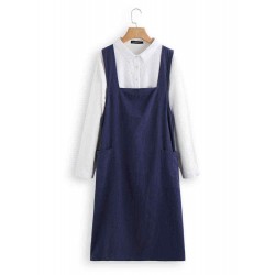 Vintage Solid Color Cross Back Pockets Plus Size Dress