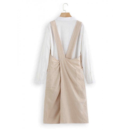 Vintage Solid Color Cross Back Pockets Plus Size Dress