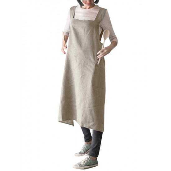 Vintage Solid Color Cross Back Pockets Plus Size Dress