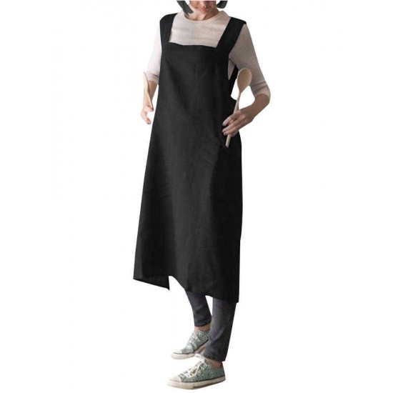 Vintage Solid Color Cross Back Pockets Plus Size Dress