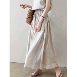 Vintage Solid Color Drawstring Loose Dress