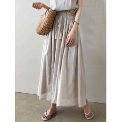 Vintage Solid Color Drawstring Loose Dress