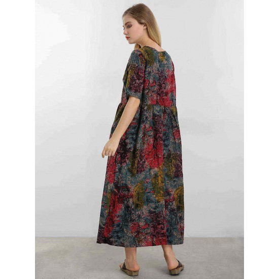 Vintage Women Floral Printed Short Sleeve O-Neck A-Line Dress Vintage Women Floral Printed Short Sleeve O-Neck A-Line Dress