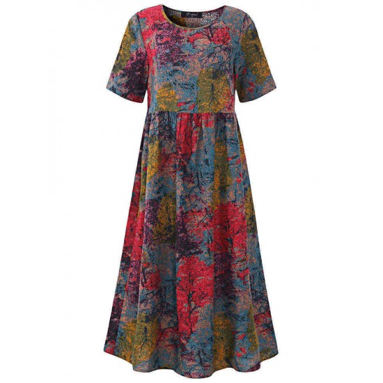 Vintage Women Floral Printed Short Sleeve O-Neck A-Line Dress Vintage Women Floral Printed Short Sleeve O-Neck A-Line Dress