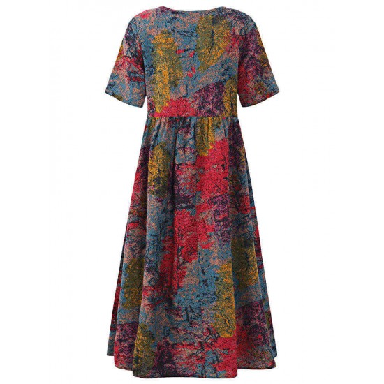 Vintage Women Floral Printed Short Sleeve O-Neck A-Line Dress Vintage Women Floral Printed Short Sleeve O-Neck A-Line Dress