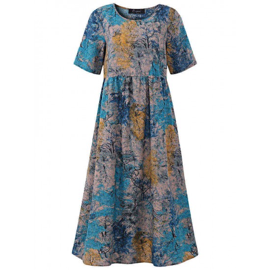 Vintage Women Floral Printed Short Sleeve O-Neck A-Line Dress Vintage Women Floral Printed Short Sleeve O-Neck A-Line Dress