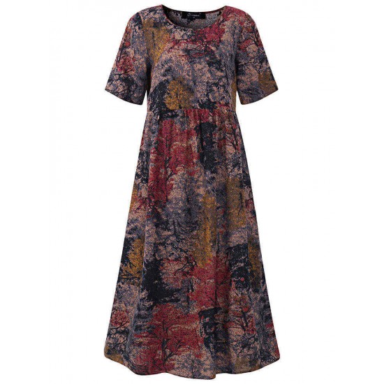 Vintage Women Floral Printed Short Sleeve O-Neck A-Line Dress Vintage Women Floral Printed Short Sleeve O-Neck A-Line Dress