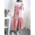 Vintage Women Japanese Cotton Linen Solid Color Pleated Long Aprons Dress