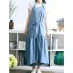 Vintage Women Japanese Cotton Linen Solid Color Pleated Long Aprons Dress Vintage Women Japanese Cotton Linen Solid Color Pleated Long Aprons Dress
