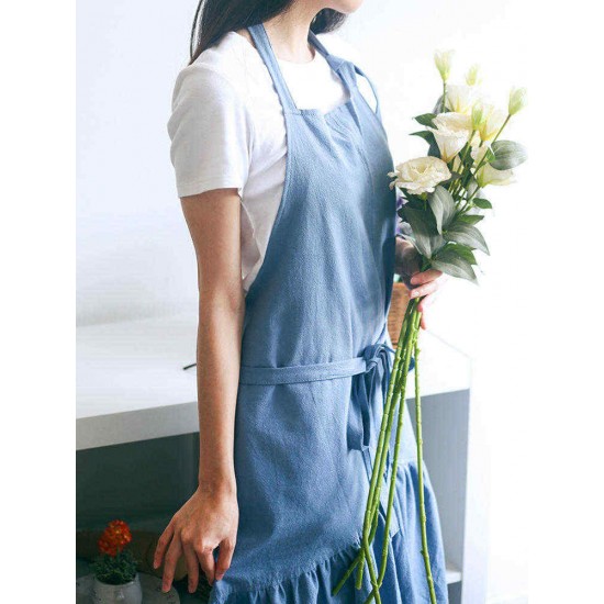 Vintage Women Japanese Cotton Linen Solid Color Pleated Long Aprons Dress Vintage Women Japanese Cotton Linen Solid Color Pleated Long Aprons Dress