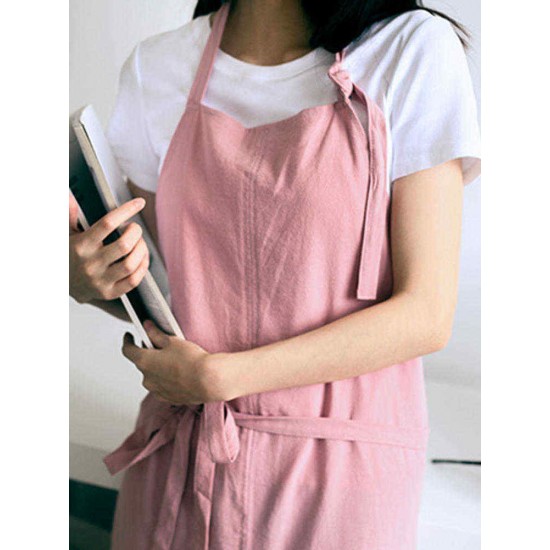 Vintage Women Japanese Cotton Linen Solid Color Pleated Long Aprons Dress Vintage Women Japanese Cotton Linen Solid Color Pleated Long Aprons Dress