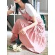 Vintage Women Japanese Cotton Linen Solid Color Pleated Long Aprons Dress Vintage Women Japanese Cotton Linen Solid Color Pleated Long Aprons Dress