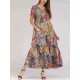 Women Art Printed Short Sleeve Pockets Maxi Dress