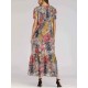 Women Art Printed Short Sleeve Pockets Maxi Dress